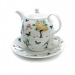 ROY KIRKHAM FINE BONE CHINA | PERROQUET TEA FOR ONE TEAPOT WITH CLASSIC CUP & SAUCER